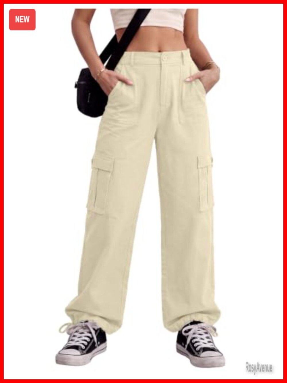 Women's High Waisted Cargo Pants Baggy Stretchy 6 Pockets Drawstring Ankle